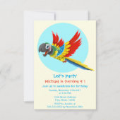 ハッピーカラフルオウム漫画子供の誕生日パーティー 招待状 (正面)