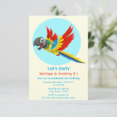 ハッピーカラフルオウム漫画子供の誕生日パーティー 招待状 (スタンド正面)