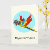 ハッピーカラフルパロット漫画子供の誕生日 カード (黄色い花)