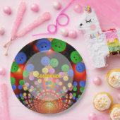 ハッピーカラフル顔スパイラル紙プレート ペーパープレート (パーティー)