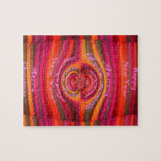 ハッピーカラーズメリークリスマスハッピーニューイヤーデザイン ジグソーパズル (横)