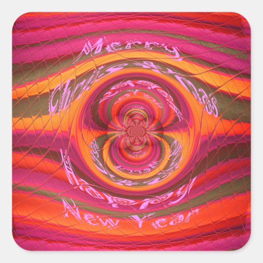 ハッピーカラーズメリークリスマスハッピーニューイヤーデザイン スクエアシール (正面)