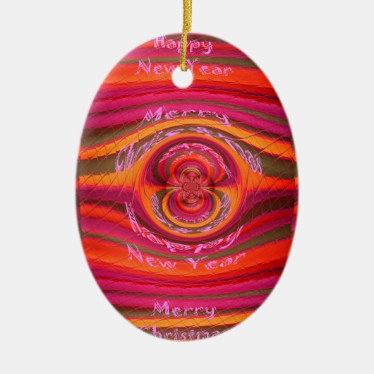 ハッピーカラーズメリークリスマスハッピーニューイヤーデザイン セラミックオーナメント (正面)