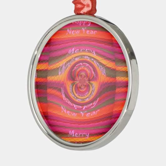 ハッピーカラーズメリークリスマスハッピーニューイヤーデザイン メタルオーナメント (左)