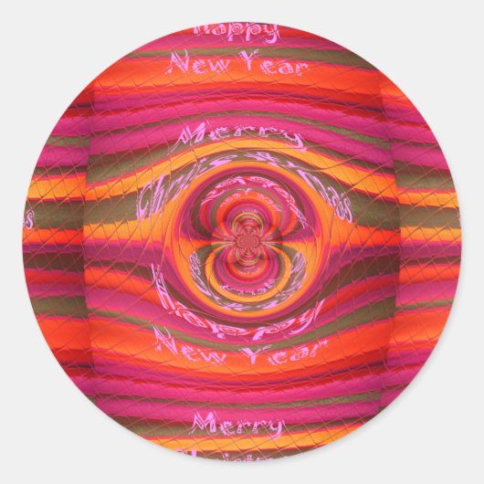 ハッピーカラーズメリークリスマスハッピーニューイヤーデザイン ラウンドシール (正面)