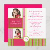 ハッピーカラーブロック小さな女の子パーティの招待状 招待状 (正面/裏面)