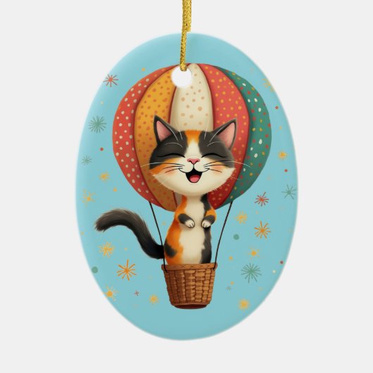 ハッピーカリコキャットスカイアドベンチャーイラストレーション セラミックオーナメント (正面)