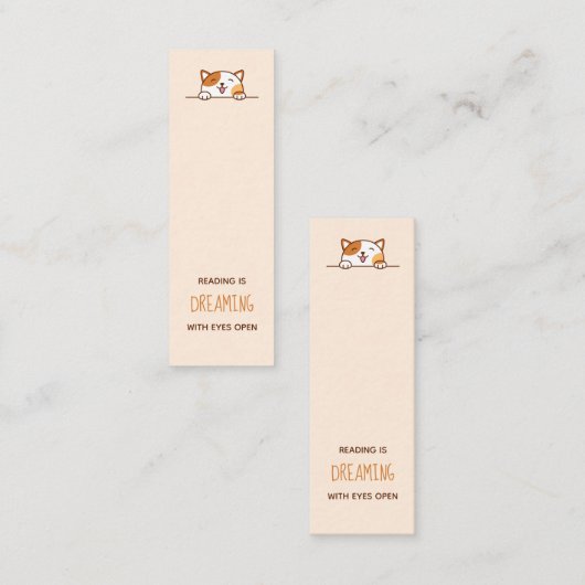 ハッピーカリコキャットピーキングオーバーブックマーク引用文 スキニー名刺 (正面/裏面)