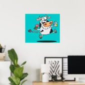 ハッピーカワイイ乳牛の漫画アイスクリーム ポスター (ホームオフィス)