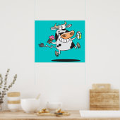 ハッピーカワイイ乳牛の漫画アイスクリーム ポスター (キッチン)