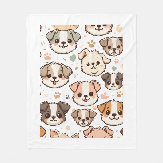 ハッピーカワイイ子犬の柄 フリースブランケット (正面)