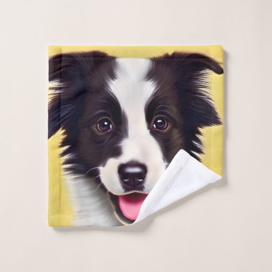 ハッピーカワイイ縁どコリーパピー ウォッシュタオル (ウォッシュタオル)