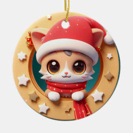 ハッピーカワイトホリデーキッテンがバースト セラミックオーナメント