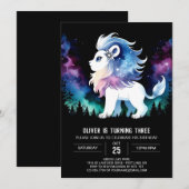 ハッピーカワイルライオン誕生日 招待状 (正面/裏面)