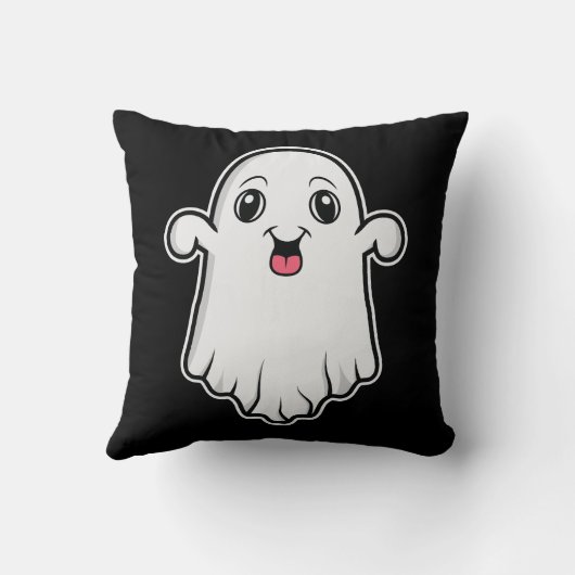 ハッピーカワイートカートゥーン幽霊ハロウィーン白黒 クッション (裏面)