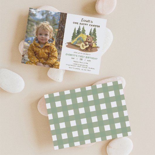 ハッピーカンパーギターベア誕生日フォト招待状 招待状