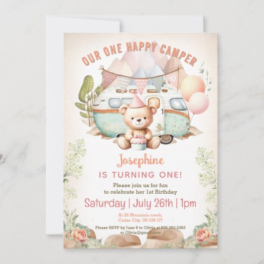 ハッピーカンパーサマーファースト誕生日ガール招待状 招待状 (正面)