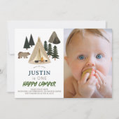 ハッピーカンパーテントベアーボーイ1stバースデーフォト 招待状 (正面)