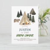 ハッピーカンパーテントベアーボーイ1st誕生日招待状 招待状 (スタンド正面)