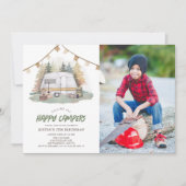 ハッピーカンパーマウンテンフォレストボーイ誕生日写真 招待状 (正面)