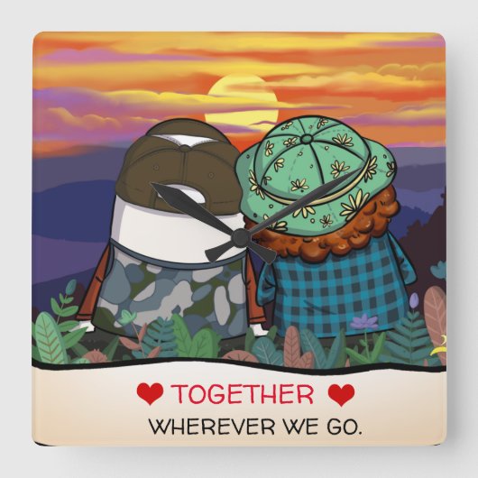 ハッピーカンパーライフ引用文かわいい夕日テンプレート スクエア壁時計 (正面)