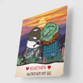 ハッピーカンパーライフ引用文かわいい夕日テンプレート スクエア壁時計 (傾斜)