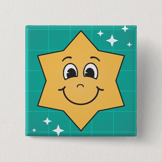 ハッピーカートゥーンスター顔スマイル、クリスマスデザイン 缶バッジ (正面)