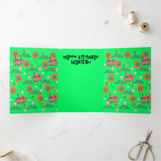 ハッピーカード10誕生日カード#10緑 三つ折りカード (内部)