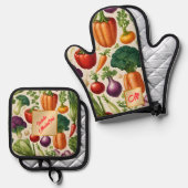 ハッピーガベートヘルシーフードコレクシモダンョン 鍋つかみ&鍋敷きセット (正面/裏面)