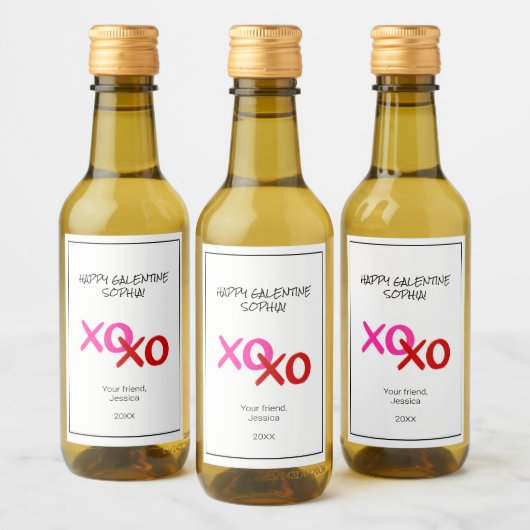 ハッピーガレンタインXOXOハグとキスピンクレッド ワインラベル (ボトル)