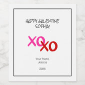 ハッピーガレンタインXOXOハグとキスピンクレッド ワインラベル (シングルラベル)