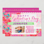 ハッピーガレンティネの日ピンクのハート写真 シーズンカード (正面/裏面)