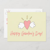 ハッピーガレンティンの日!かわいい翼のハート ポストカード (正面/裏面)