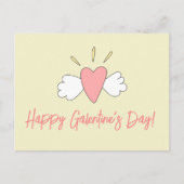 ハッピーガレンティンの日!かわいい翼のハート ポストカード (正面)