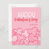 ハッピーガレンティン赤面ピンクアニマルプリントハート名 シーズンポストカード