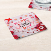 ハッピーガレンティーヌデイフード&スピリッツパーティー スクエアペーパーコースター (アングル)