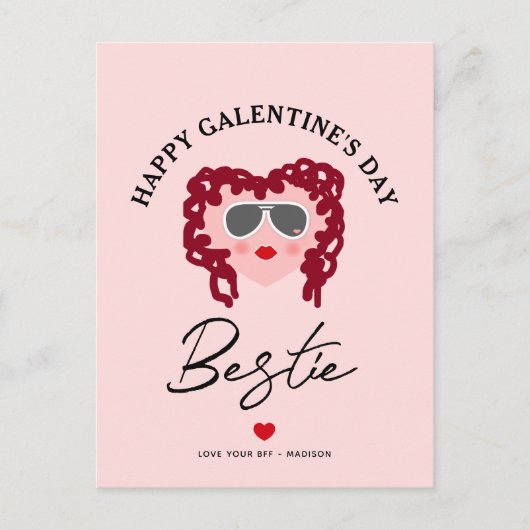 ハッピーガレンティーンズデイベスティシックスクリプトピンクハート シーズンポストカード (正面)