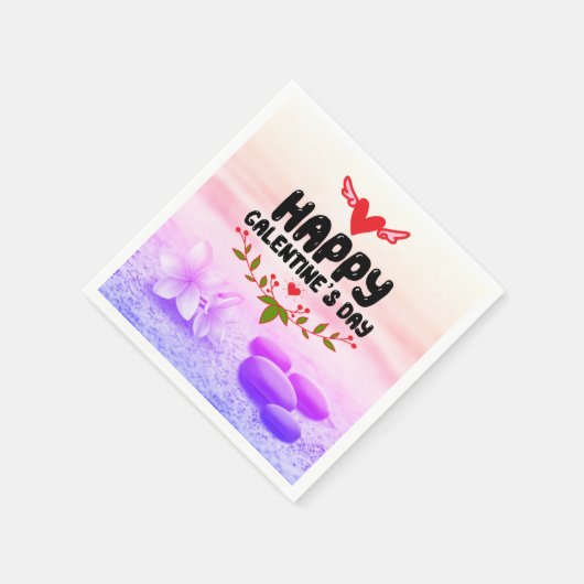 ハッピーガレンティーンズデイ赤いハート&ウィングスパーティー スタンダードカクテルナプキン (角)