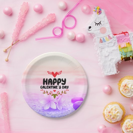 ハッピーガレンティーンズデイ赤いハート&ウィングスパーティー ペーパープレート (パーティー)