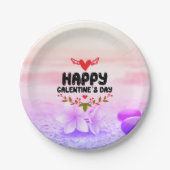 ハッピーガレンティーンズデイ赤いハート&ウィングスパーティー ペーパープレート (正面)