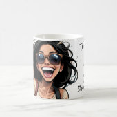 ハッピーガールとサングラス入りの可愛い犬引用文 コーヒーマグカップ (中央)