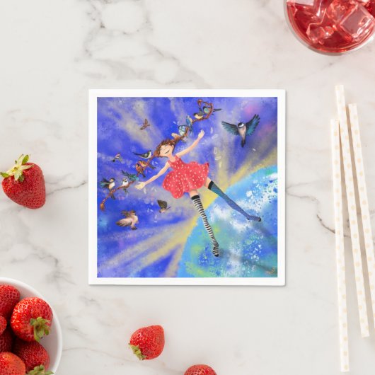 ハッピーガールと鳥 – あなたの写真/文字を追加 スタンダードカクテルナプキン (インサイチュ)