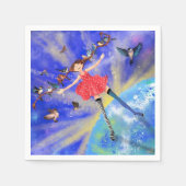 ハッピーガールと鳥 – あなたの写真/文字を追加 スタンダードカクテルナプキン (正面)