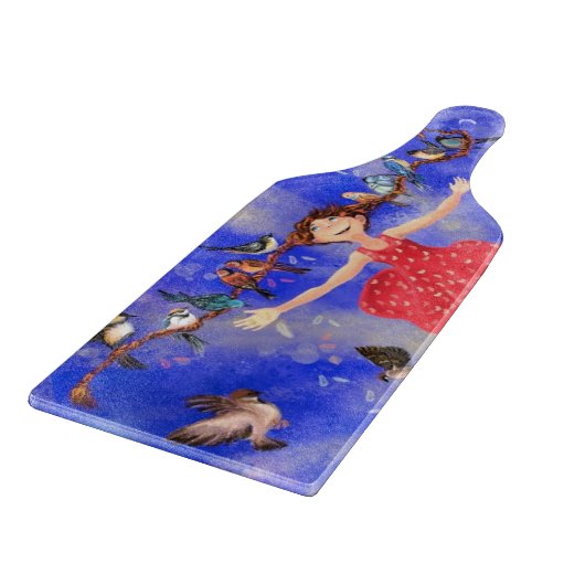 ハッピーガールと鳥 – Happines カッティングボード (角)