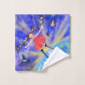 ハッピーガールと鳥 – Happines バスタオルセット (ウォッシュタオル)