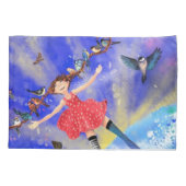 ハッピーガールと鳥 – Happines 枕カバー (裏面)