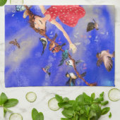 ハッピーガールと鳥 – Happines - Joy キッチンタオル (折り畳み)