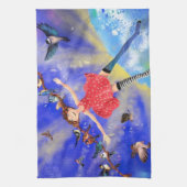 ハッピーガールと鳥 – Happines - Joy キッチンタオル (縦)