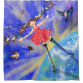 ハッピーガールと鳥 – Happines - Joy シャワーカーテン (正面)