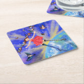 ハッピーガールウィズバードコースター紙 スクエアペーパーコースター (アングル)